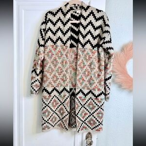 Debut Black and Cream Zigzag Cardigan with Multicolor Accents